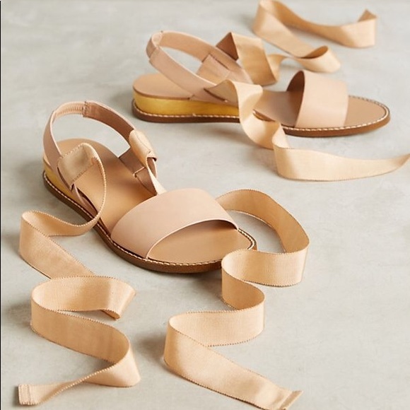 Anthropologie Shoes - Blush Ribbons Lace Up Micro Wedge Leather Sandal